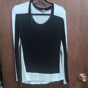 Tobi Black and White Long Sleeve Colorblock Top